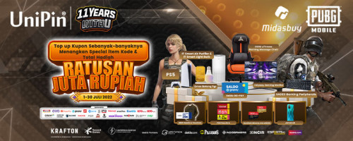 #11yearswithU – Promo Anniversary Berhadiah Ratusan Juta Rupiah Menantimu! Top up UC PUBGM di UniPin Sekarang Juga!